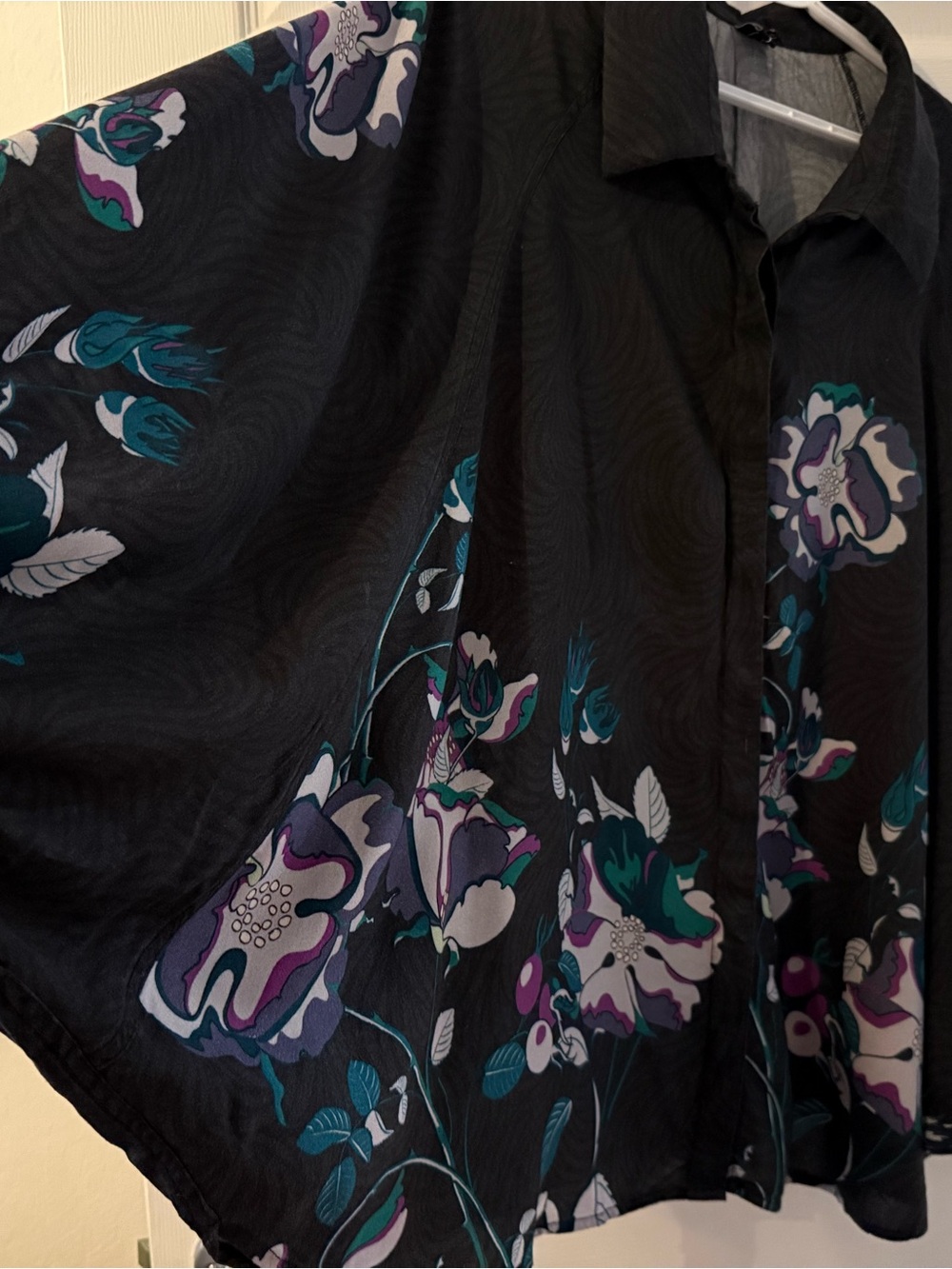 Anthropologie Black Floral Dolman Blouse with Purple & Teal Accents - Picture 4 of 4